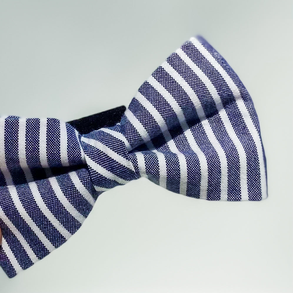 Chambray striped dog bow denim accessory