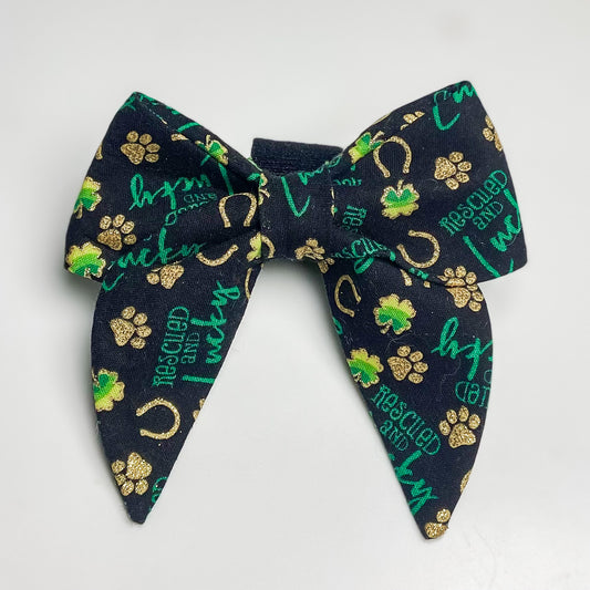 Rescued and lucky dog sailor bow St. Patrick's day accessory
