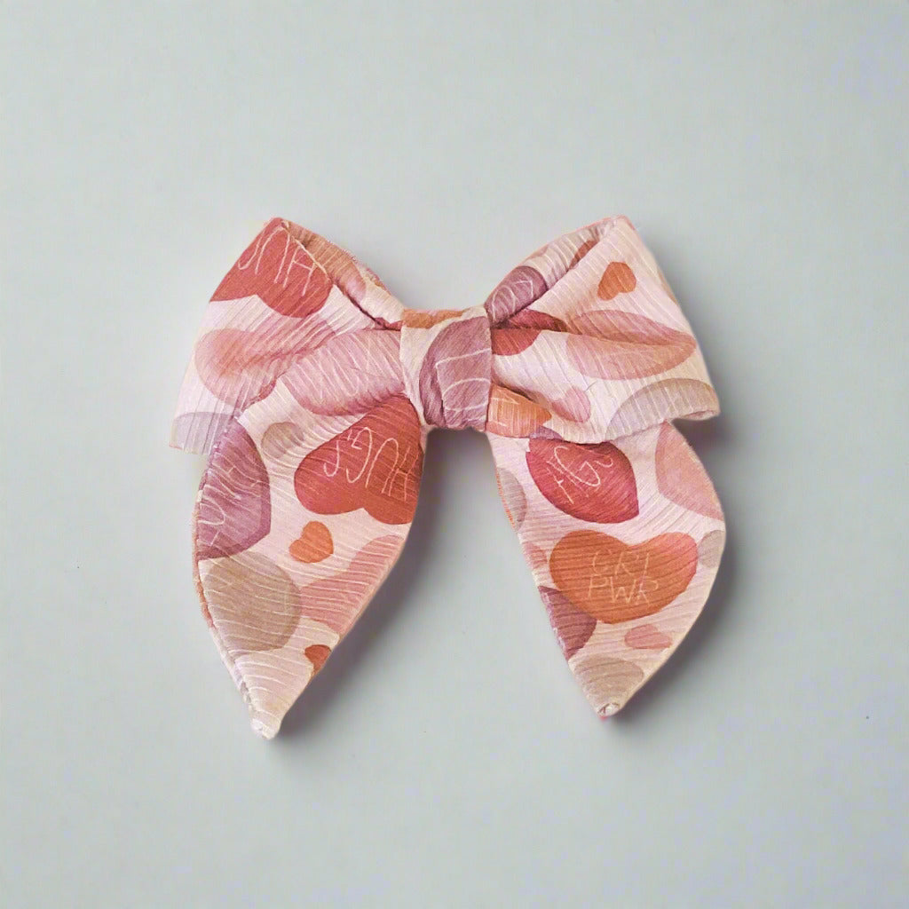 Conversation hearts blush pink muted neutrals dog bow Valentine accessory