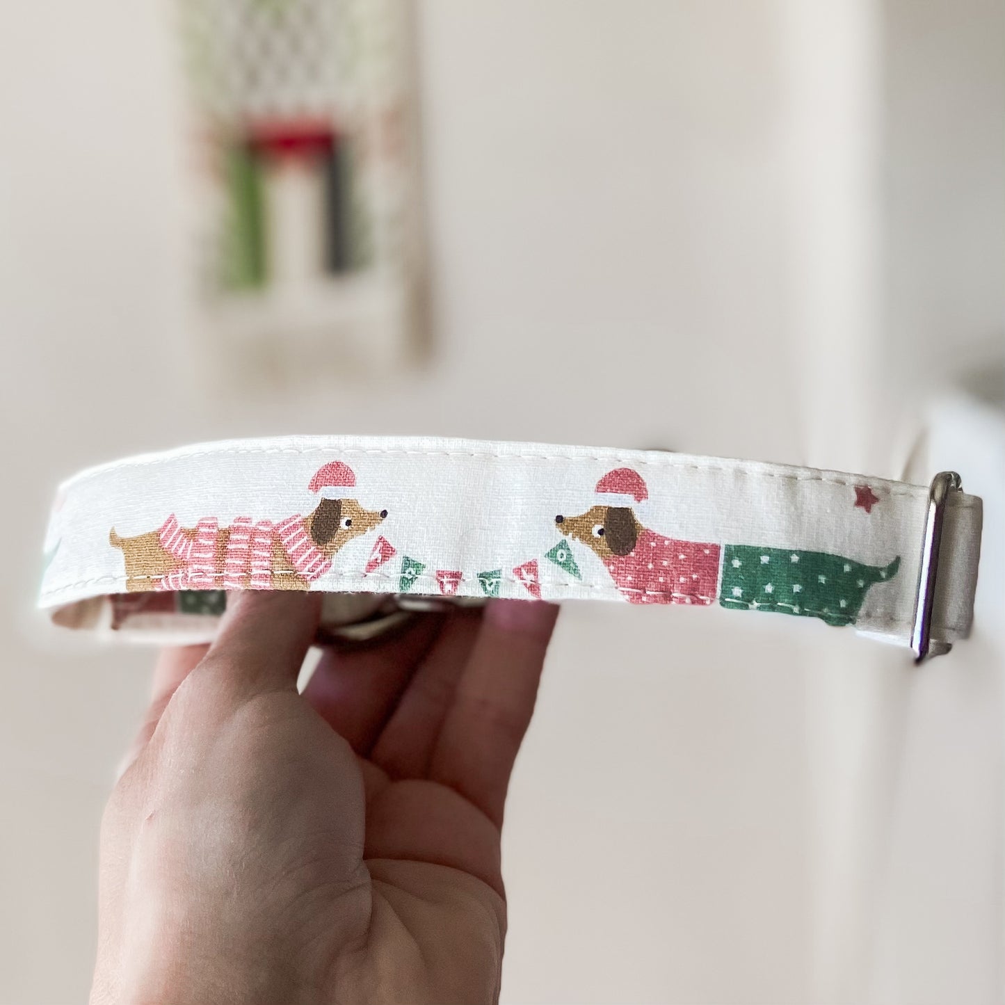 Ho ho ho doxie Christmas dog collar with silver metal buckle