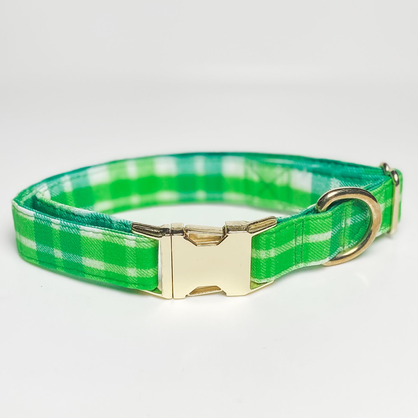 Green plaid spring handmade dog collar