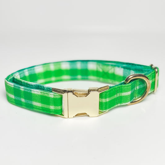 Green plaid St. Patrick’s Day dog collar