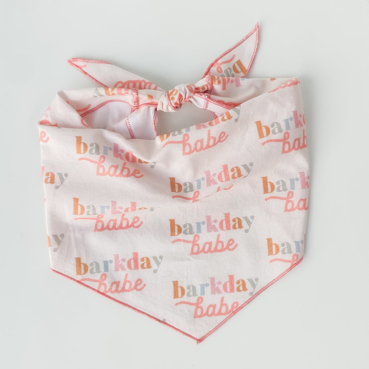 Barkday Babe dog birthday bandana with colorful text