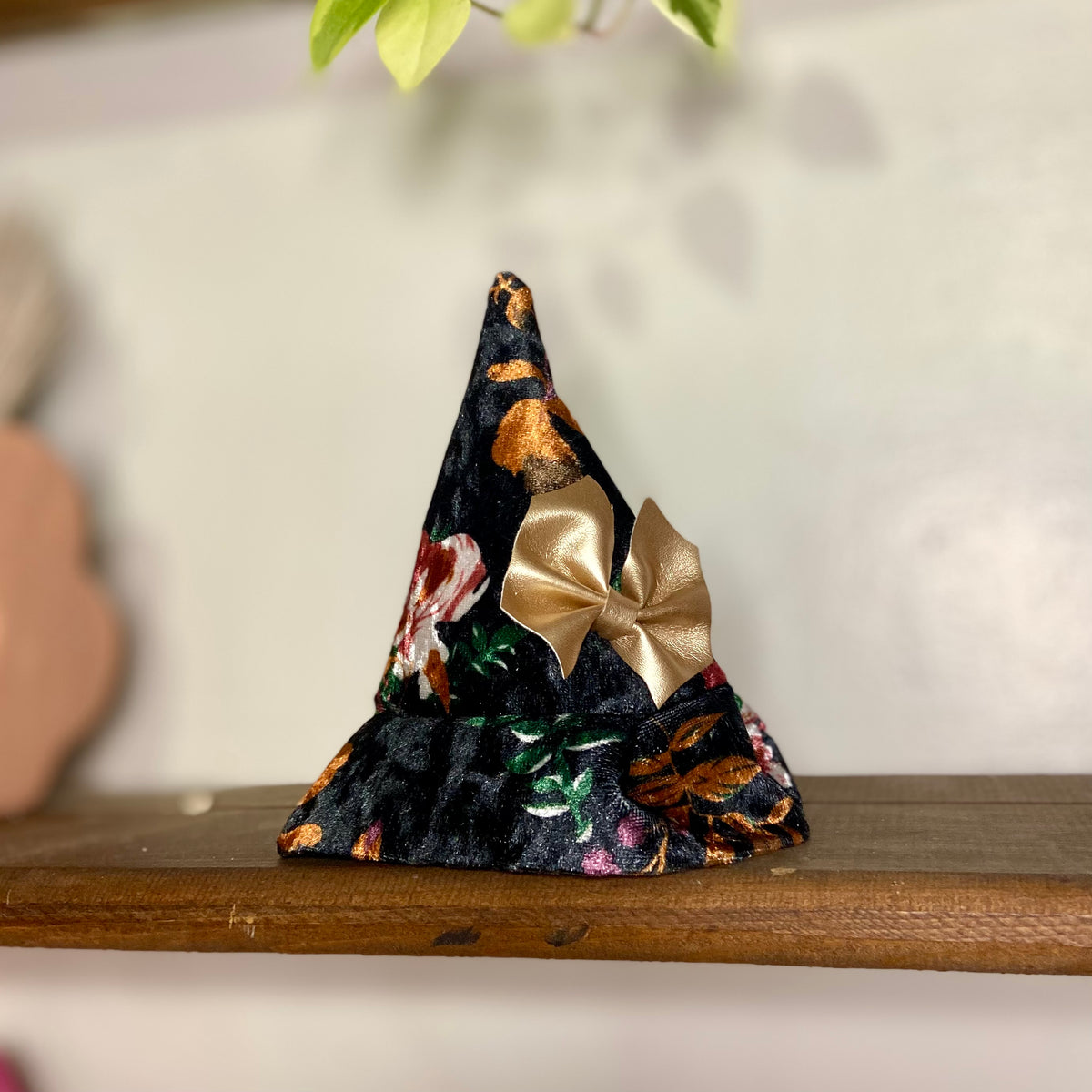 Botanical witch velvet floral witch hat dog halloween accessory