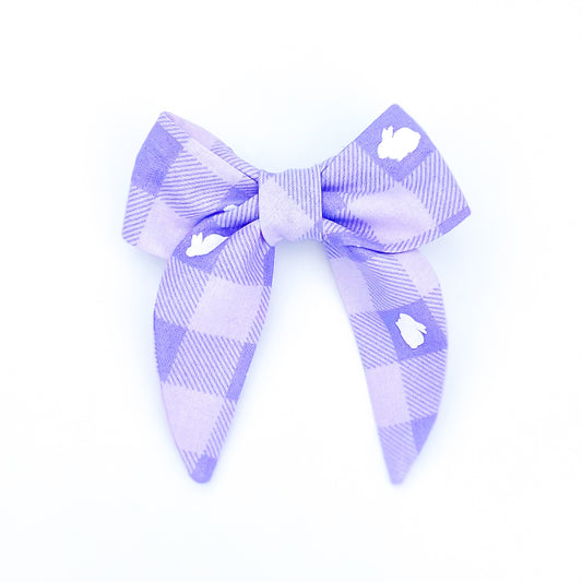Easter bunny dog sailor bow on purple plaid gingham