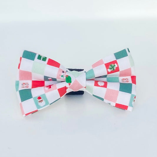 Red and green checkerboard Christmas dog bow tie pet accessory