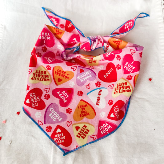 Free Kisses! Dog conversation hearts valentine bandana pet accessory