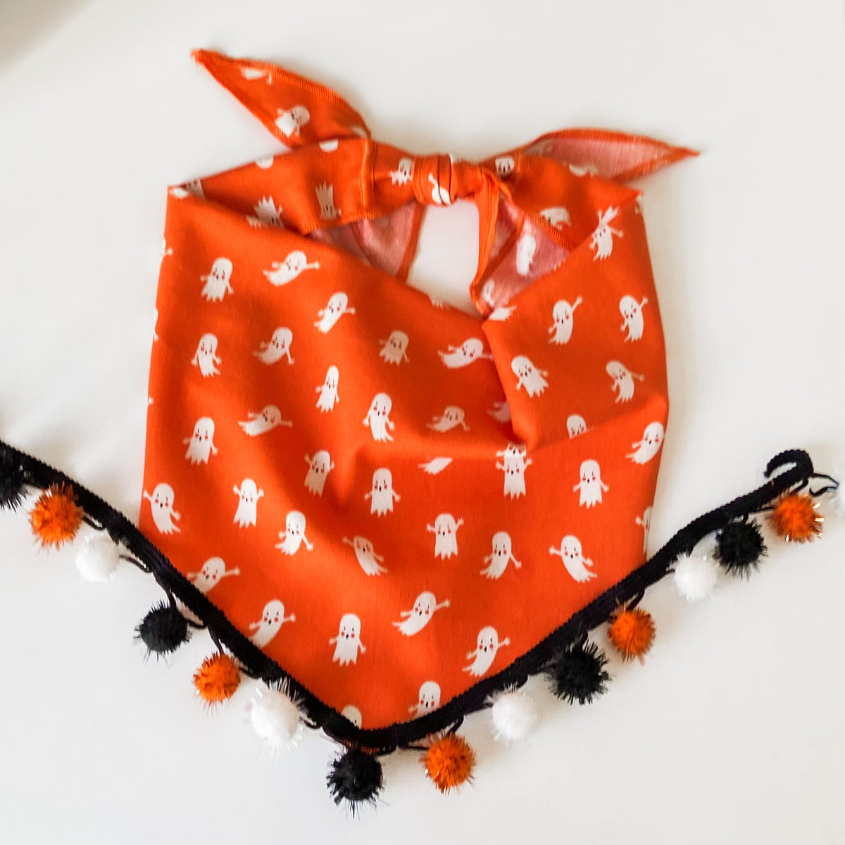Ghostie ghouls Halloween dog bandana with optional pompom trim