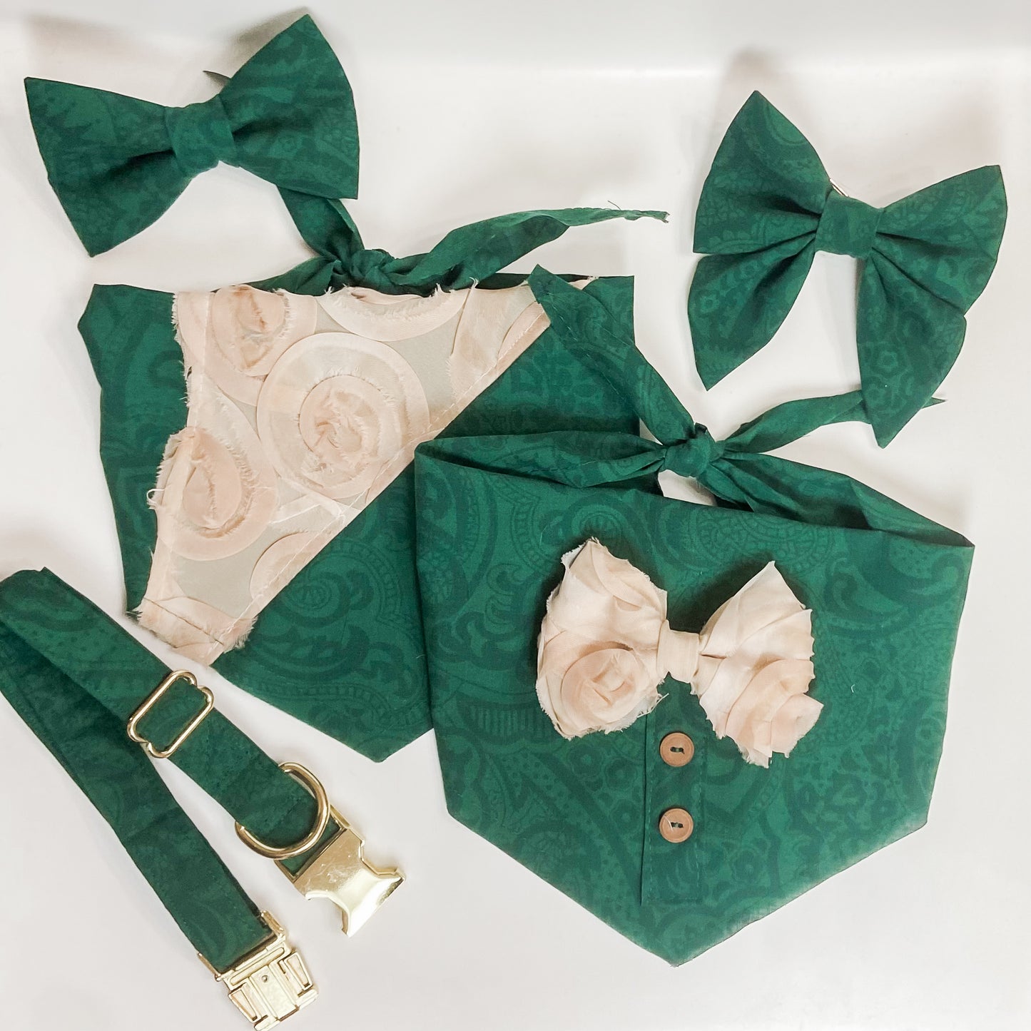 Garden Party evergreen dog bow upcycled fabric