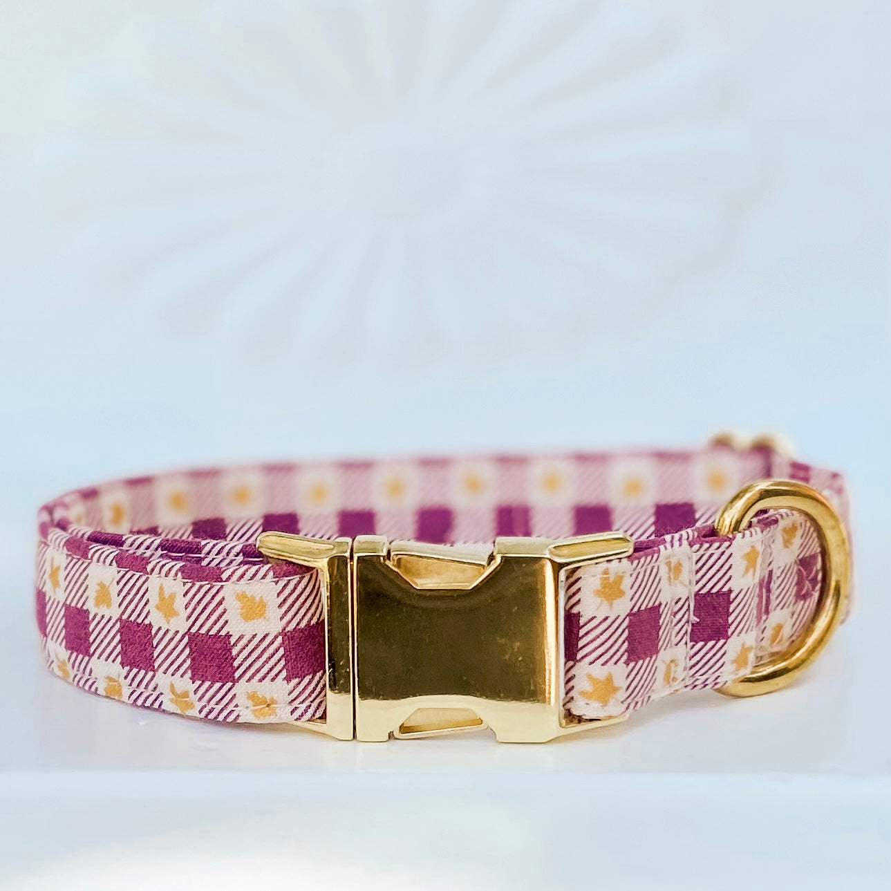 Fall dog collar maroon maple leaves plaid check