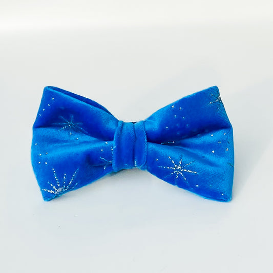 Starburst blue velvet dog bow accessory