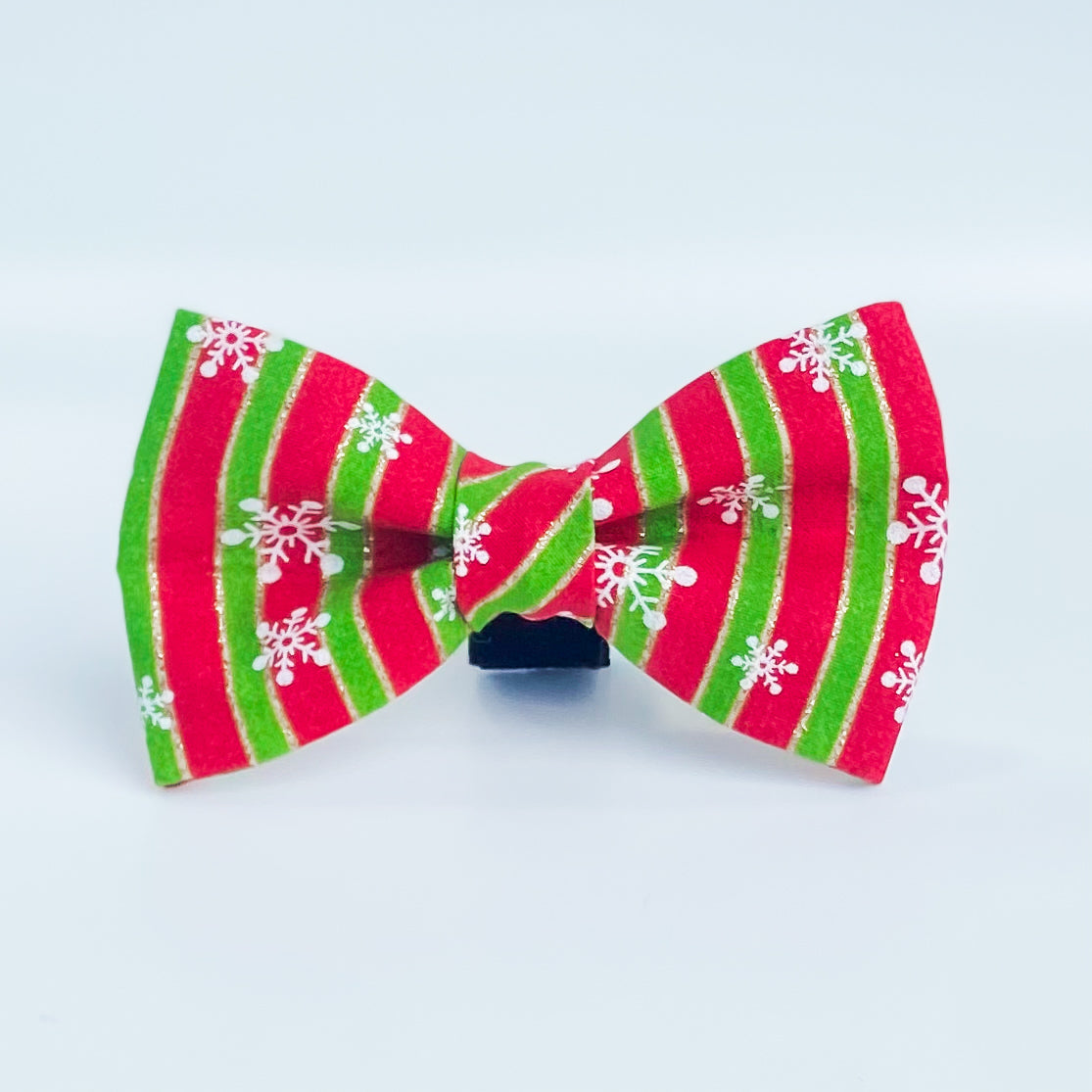 Red green and gold christmas stripes dog bow