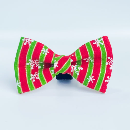 Red green and gold christmas stripes dog bow
