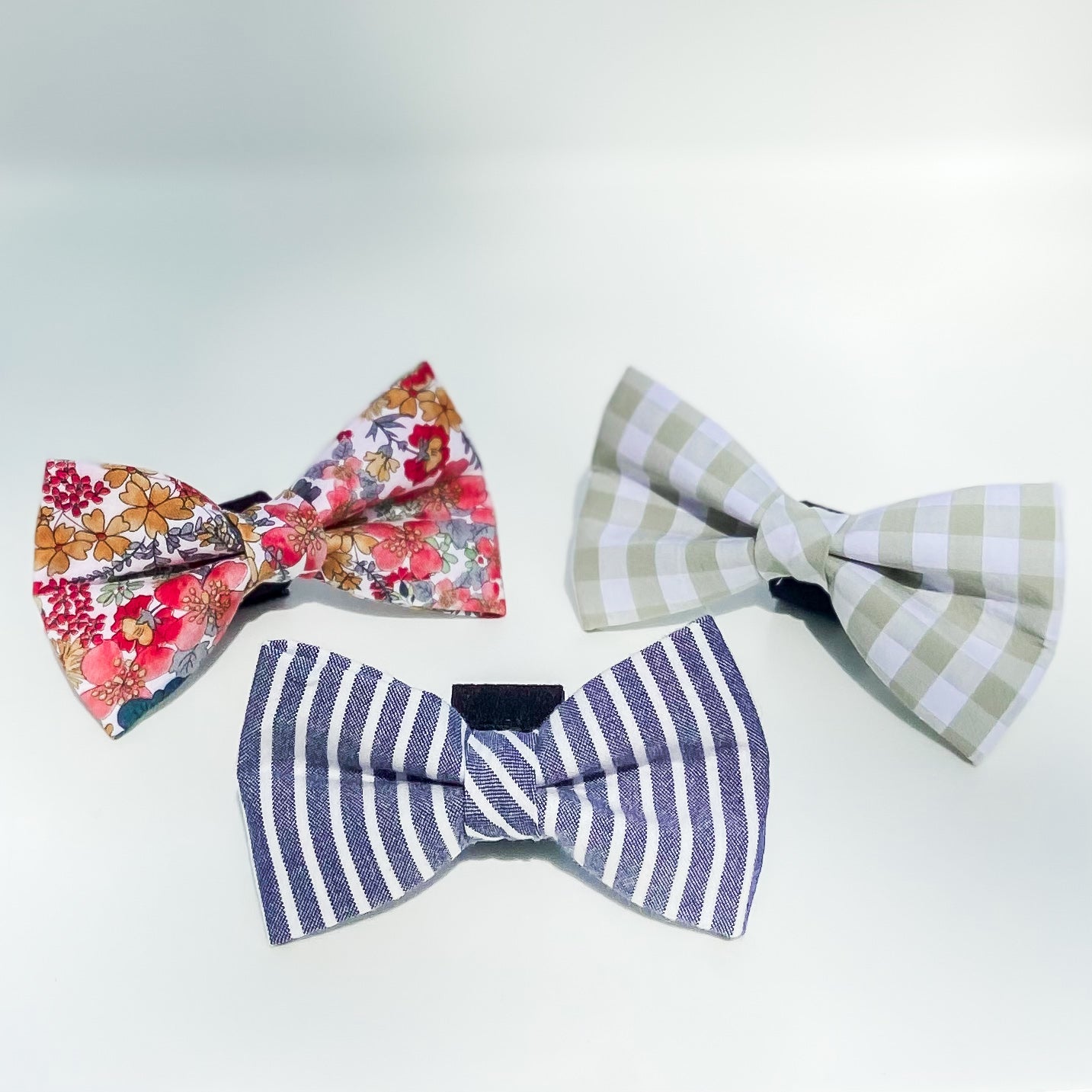 Chambray striped dog bow denim accessory