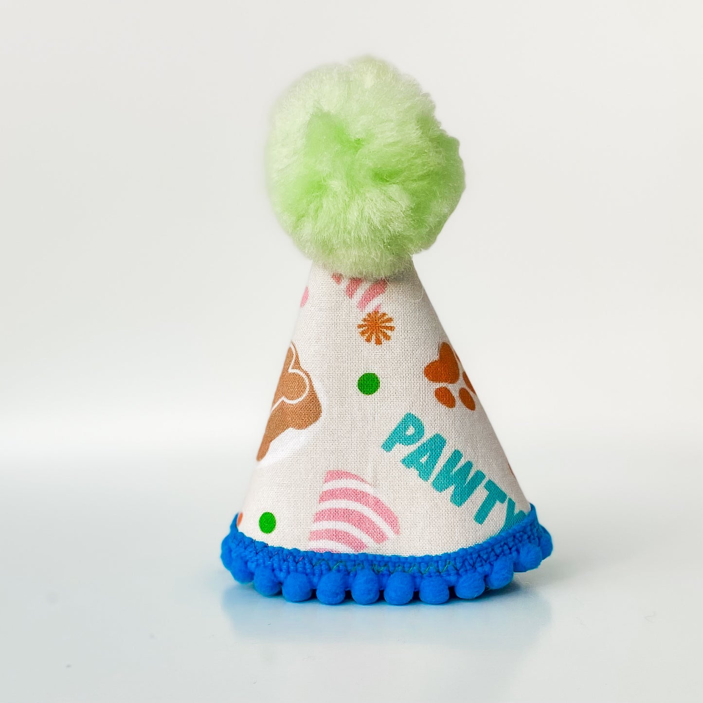 PAWTY! dog party hat with cakes and hats dog birthday accessory
