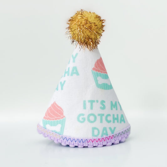Dog Gotcha Day pawty hat mint and pink pastel pupcakes