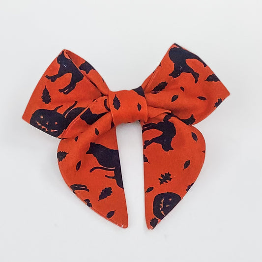 Halloween orange dog sailor bow with spooky cats and leaves pet accessory