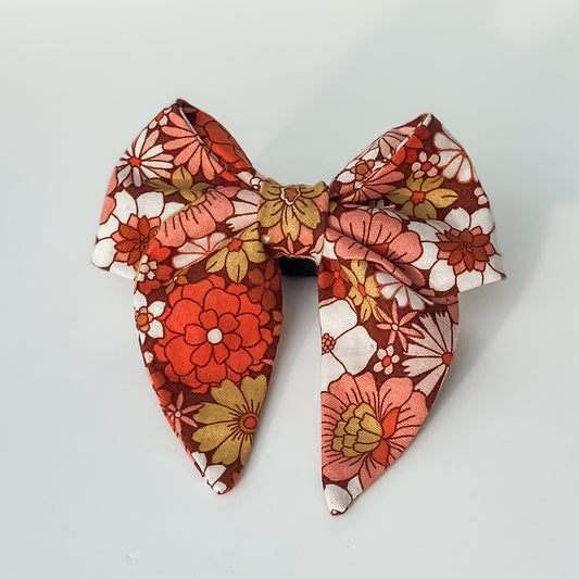 Warm retro floral dog sailor bow accessory