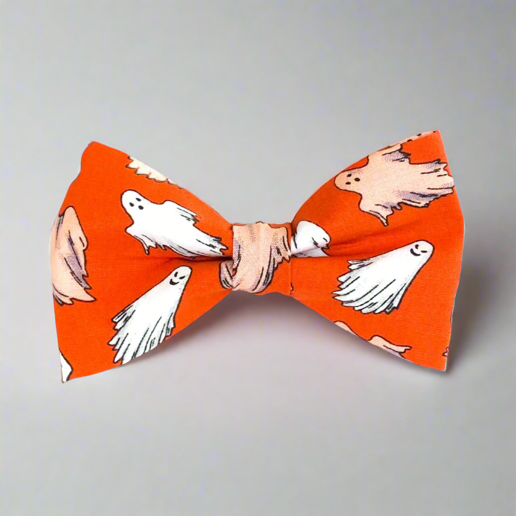 hey, Boo Halloween ghost orange glow in the dark dog bow