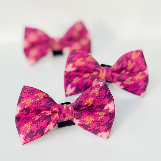 Berry and plum houndstooth fall dog bow tie accessory