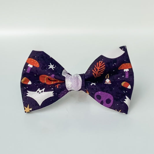 October 31 Halloween dog bow with mushrooms and full moon