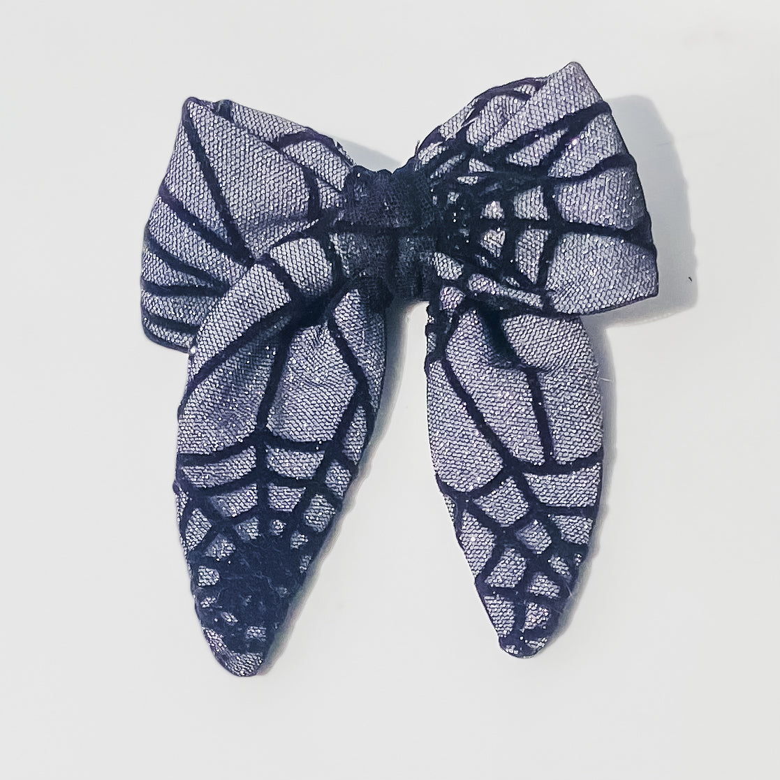 Spiderwebs on silver Halloween dog sailor bow