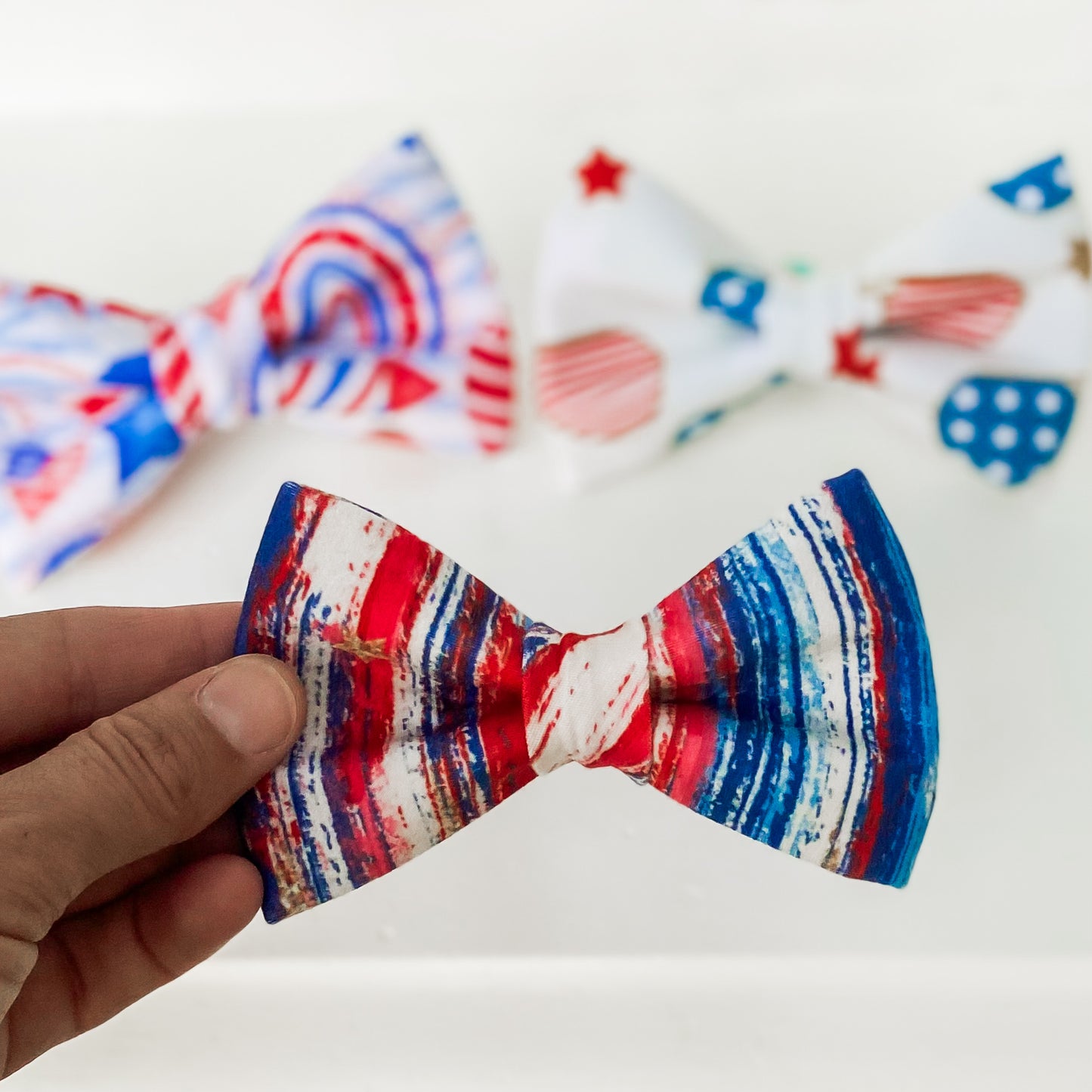 Fourth of July dog bow painted stripes pet accessory