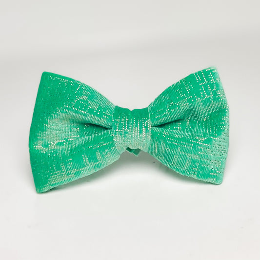 Velvet St. Patrick's Day dog bow accessory green and gold