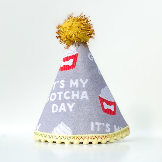 Pawty hat Gotcha day scarlet and gray dog birthday party
