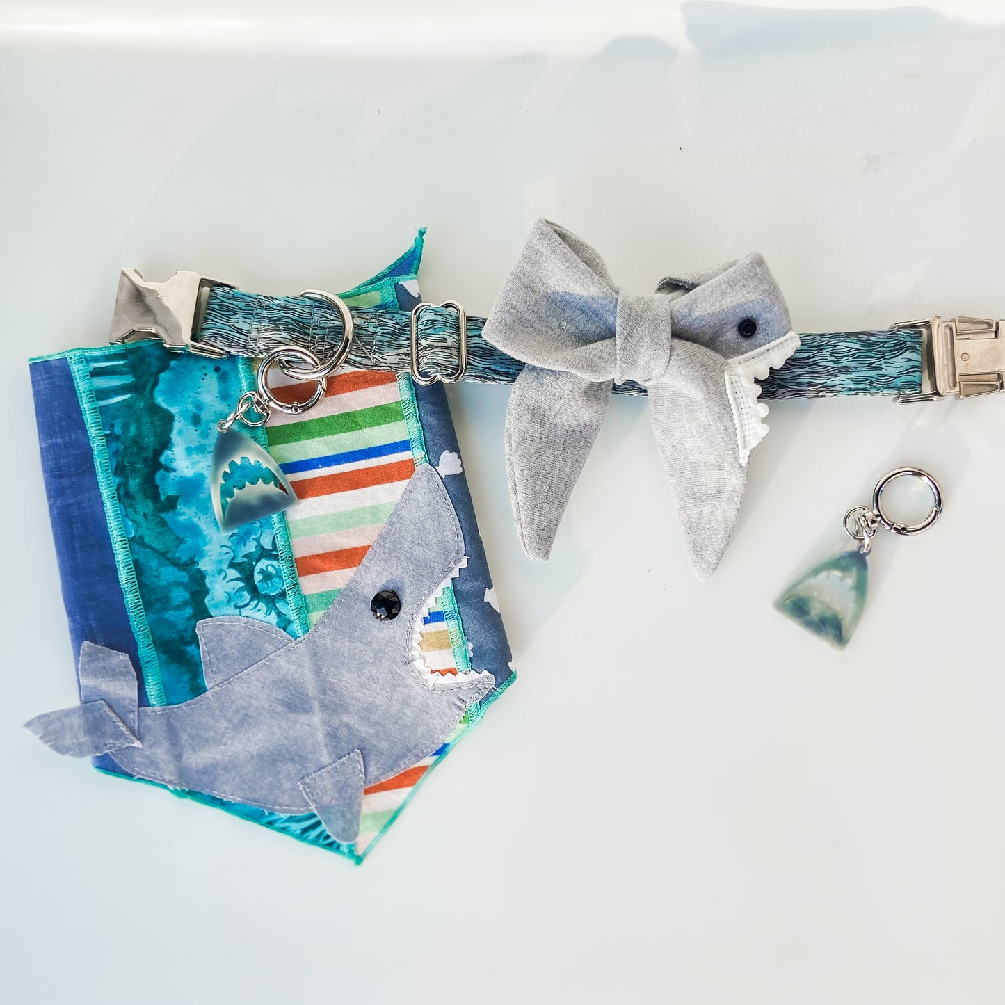 Shark Bait sailor bow handmade shark week dog bow accessory summer
