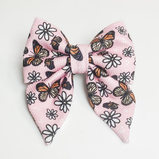 Pink butterflies and daisies dog deluxe sailor bow accessory