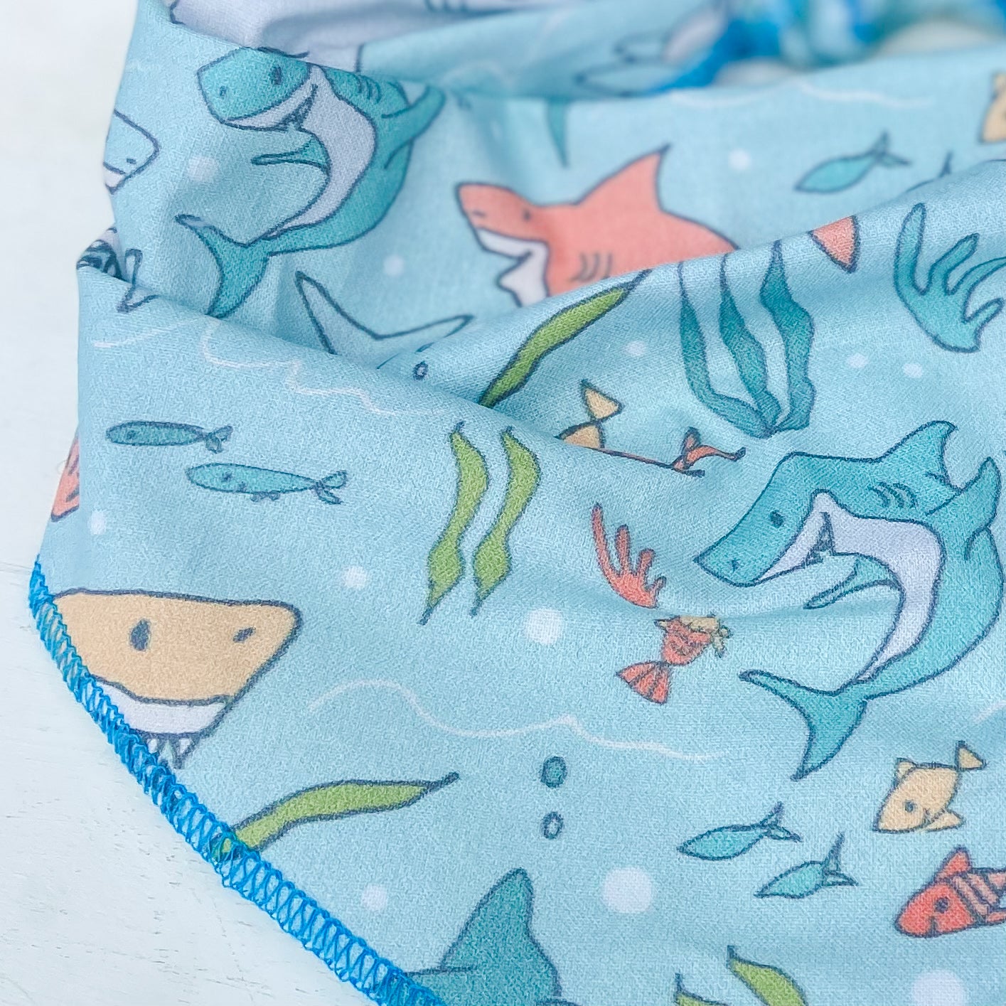 Sharks summer dog bandana peach and blue