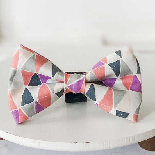 Dog bow tie Colorful geometric pink and purple spring pet accessory