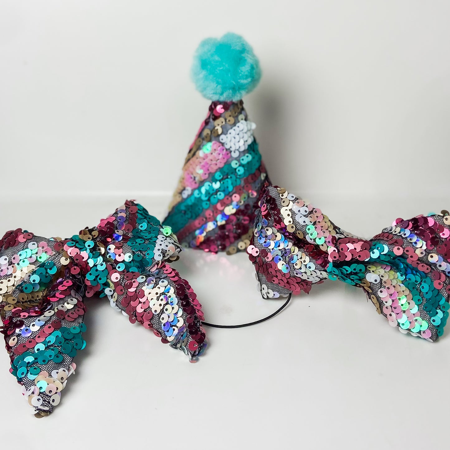 Sparkle teal and pink sequins dog bow tie pet