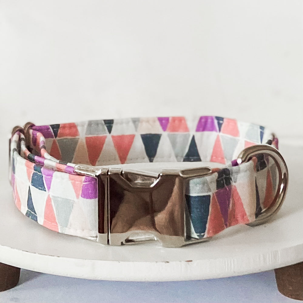 Colorful modern geometric pink and purple spring dog collar