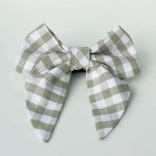 Sage plaid check gingham sailor dog bow accessory