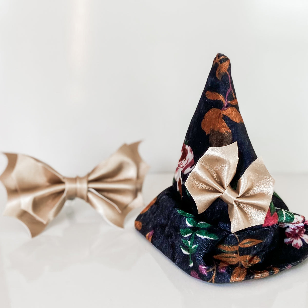 Botanical witch velvet floral witch hat dog halloween accessory