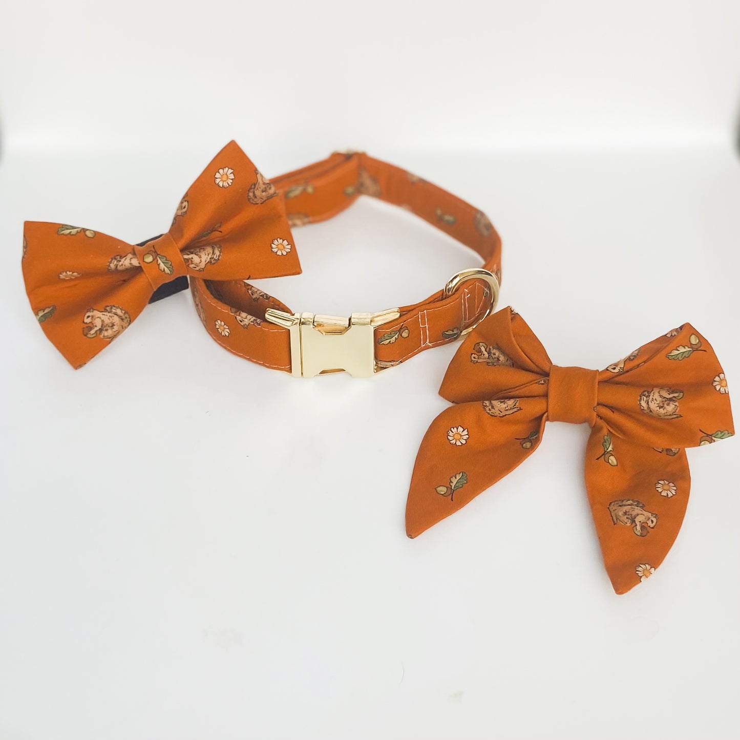 Nuts for fall pumpkin dog bow with squirrels and daisies