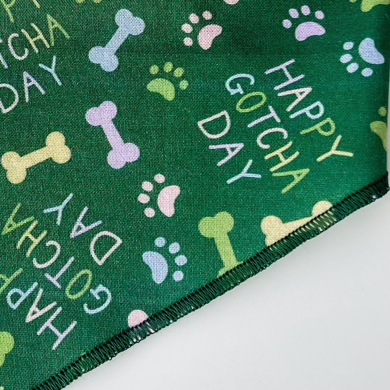 Happy Gotcha Day! Dog birthday bandana with paws and bones gender neutral