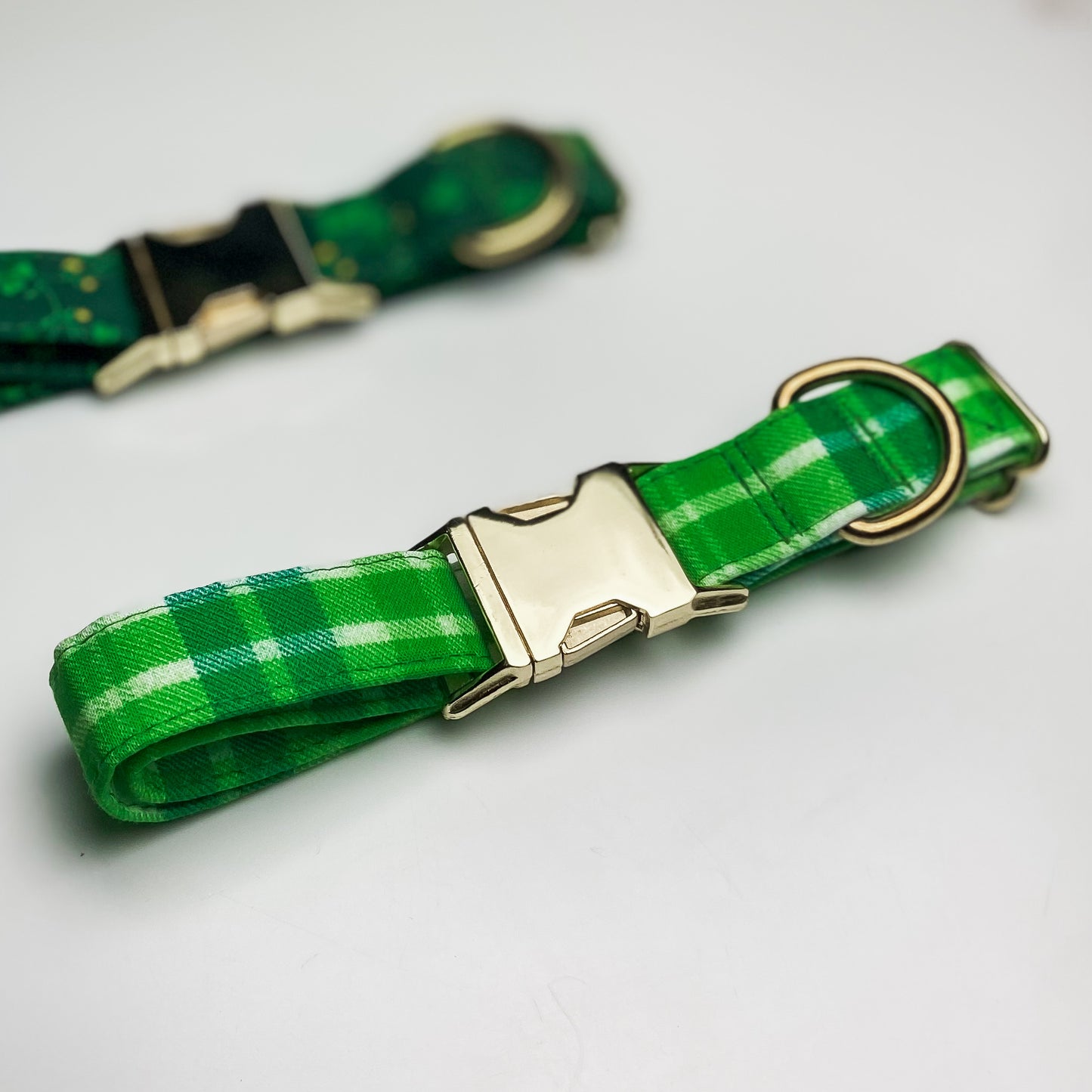 Green plaid spring handmade dog collar