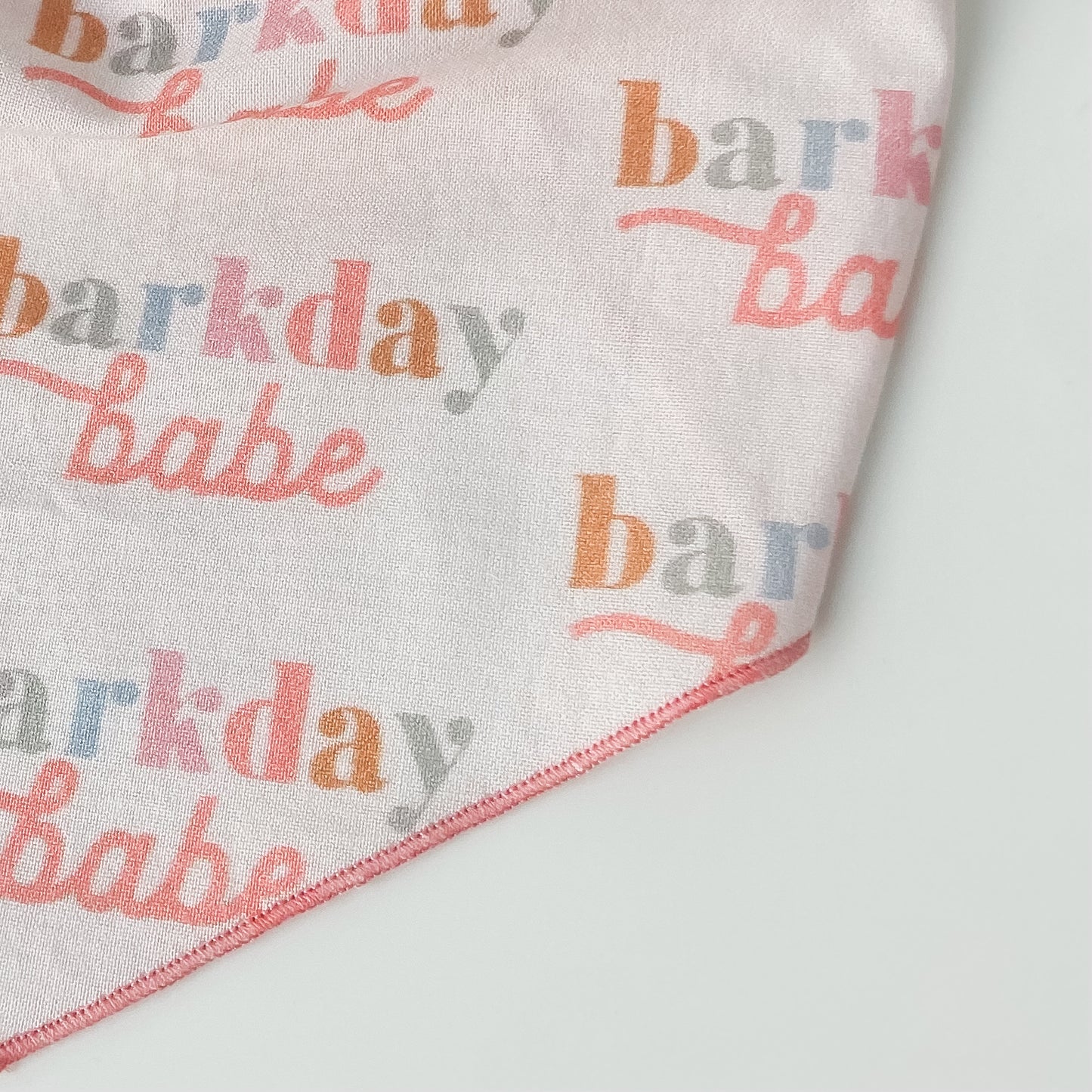 Barkday Babe dog birthday bandana with colorful text