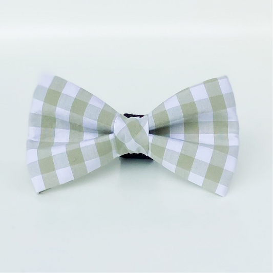 Sage green check plaid gingham dog bow pet accessory