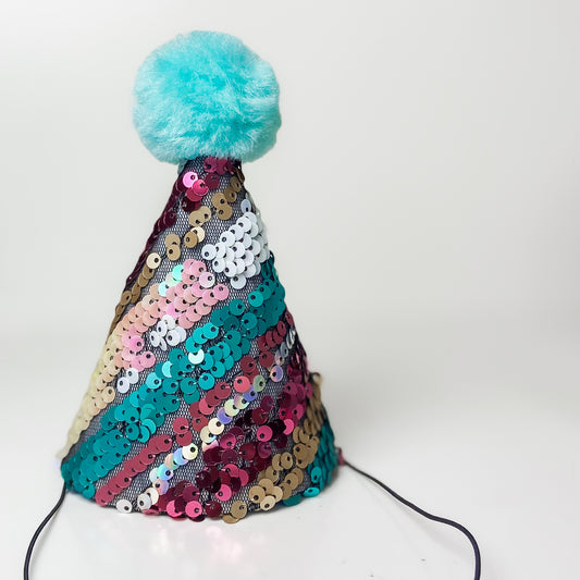 Sequin sparkles striped dog party hat