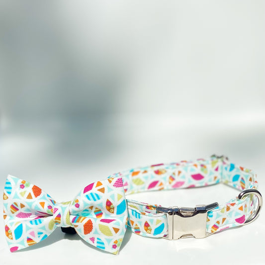 Peace bright aqua and orange dog collar and matching bow