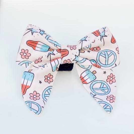 Peace pops summer red white and blue dog sailor bow