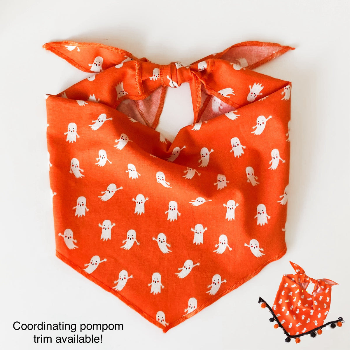Ghostie ghouls Halloween dog bandana with optional pompom trim
