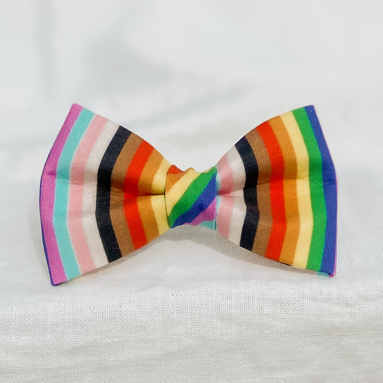 PRIDE dog bow tie progress pride flag stripes