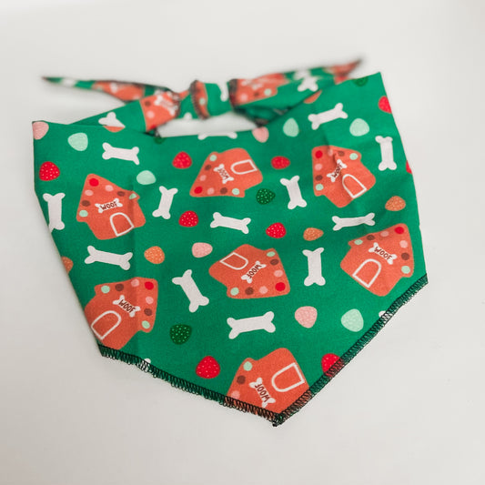 In the gingerbread doghouse Christmas dog bandana pet accessory
