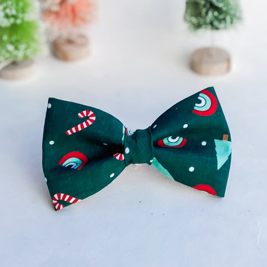 Evergreen rainbows and candy canes Christmas winter dog bow tie pet accessory