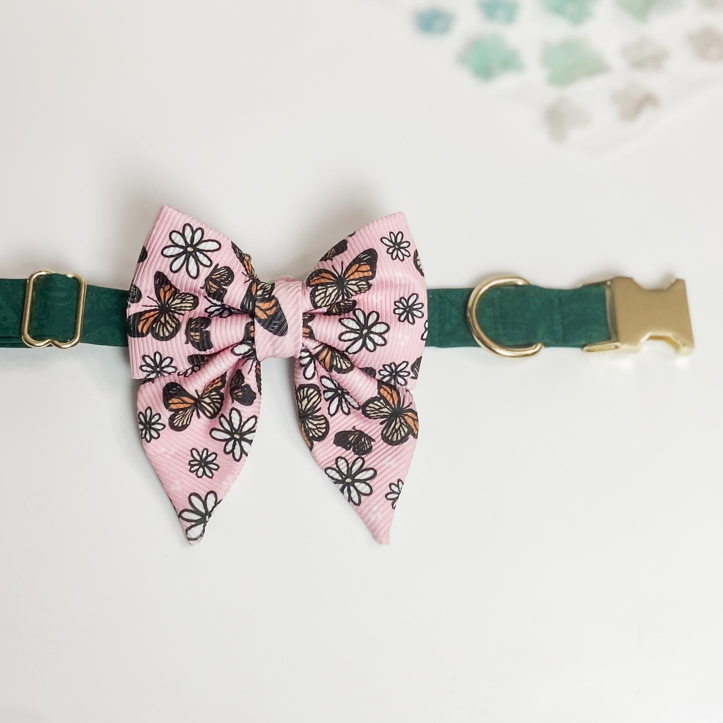 Pink butterflies and daisies dog deluxe sailor bow accessory
